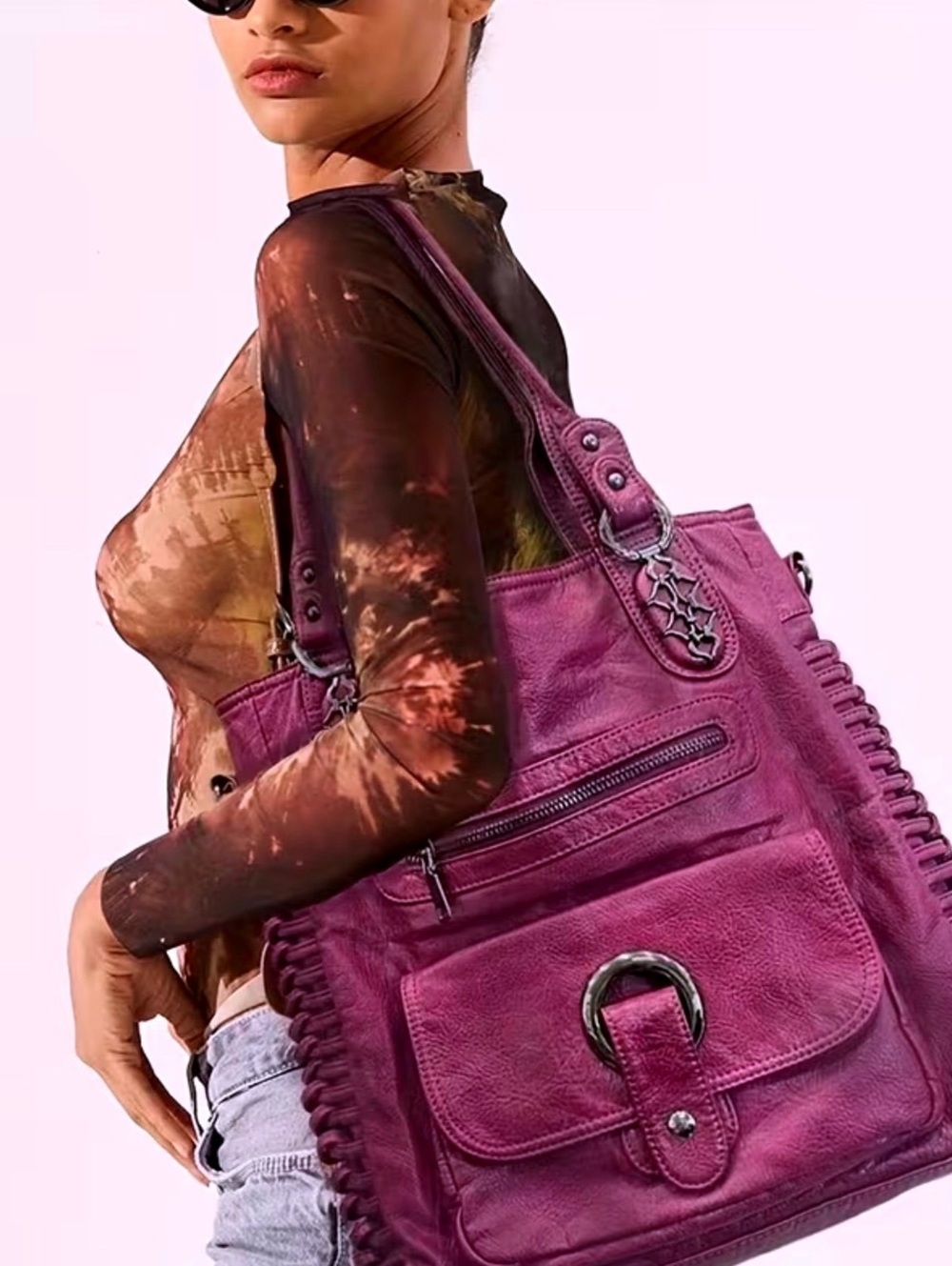 New -Gorgeous -XL -Purple Faux Leather Shoulder Tote Bag